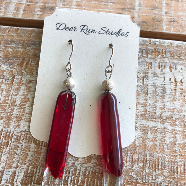 Red Fused Glass Earrings