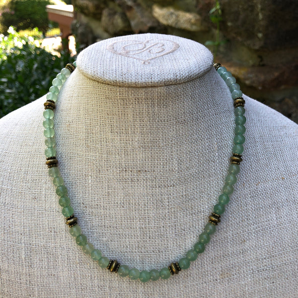 Green Aventurine Necklace in Bronze with Lapis Charm