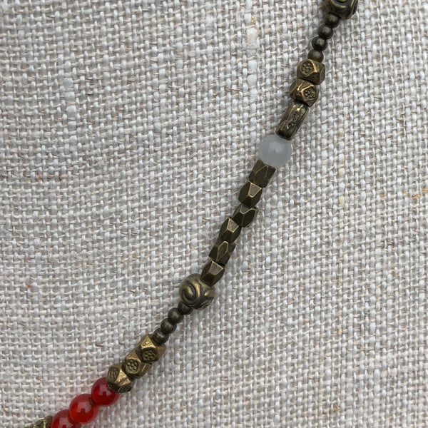 Bronze Necklace with Red Agate and Moonstone