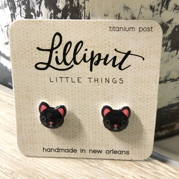 Black Kitty Cat Earrings