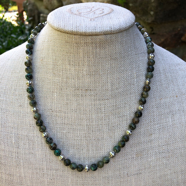 African Turquoise Necklace in Silver