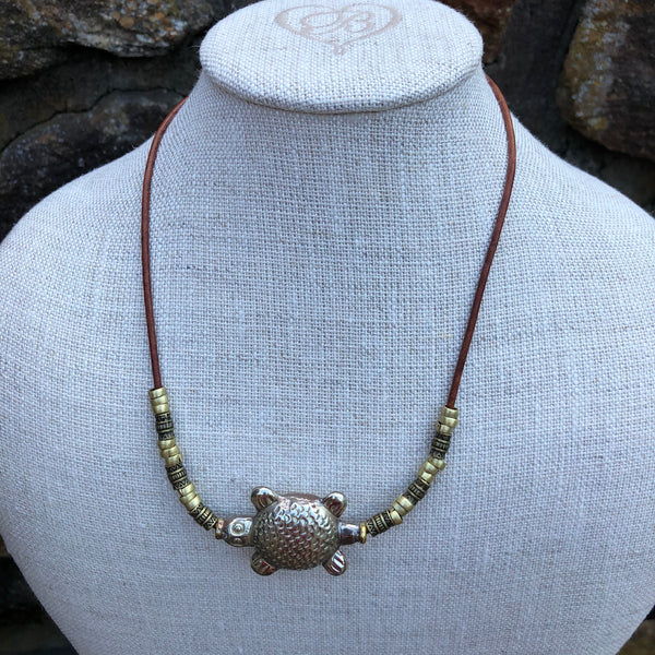Nepal Hammered Turtle Pendant Necklace