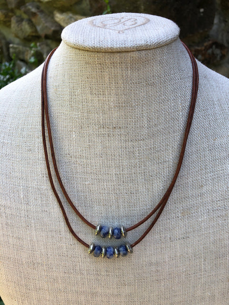 Double Strand Necklace with Blue Sodalite and Silver