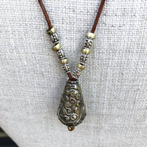 Necklace with Handmade Teardrop Pendant from Nepal