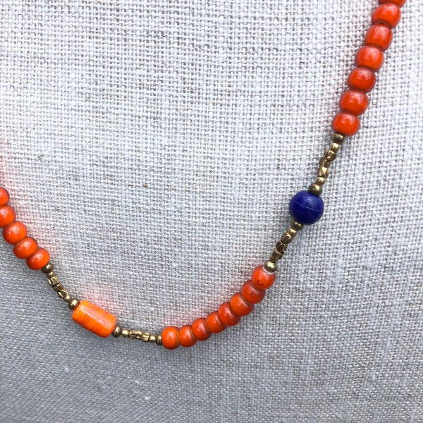 1950's Vintage Orange White Heart Bead Necklace