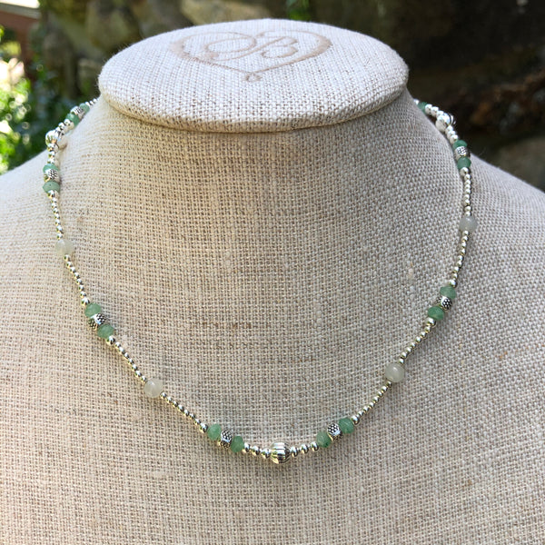 Silver Necklace with Jade and Moonstone