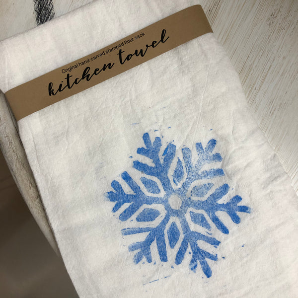 Snowflake Stamped Flour Sack Kitchen Towel