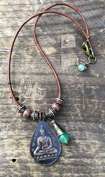 Large Tear Drop Buddha Pendant with Tree Forest Agate
