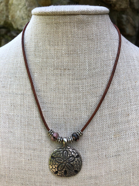 Sand Dollar Necklace with Rhodonite