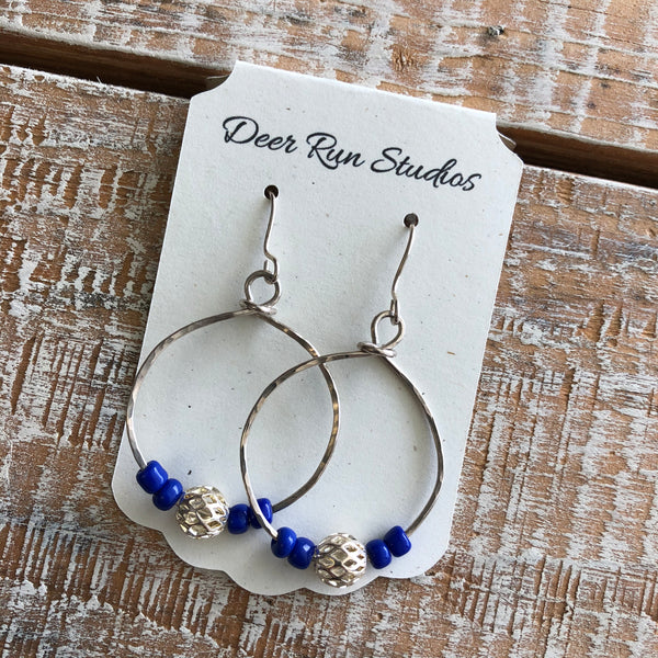 Sterling Silver Hoop with a Blue Beads