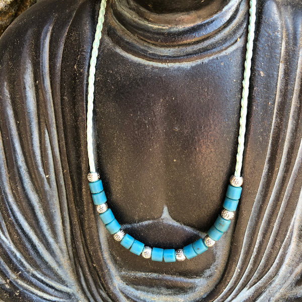 1950's African Blue Prosser Bead Necklace on Vegan Braided Cord