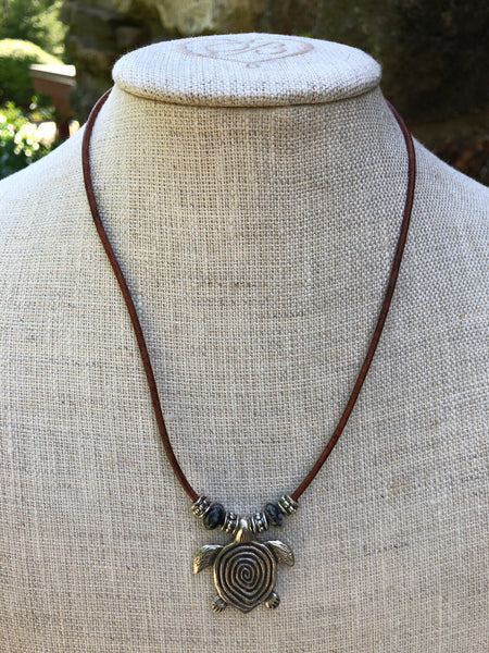Turtle Pendant Necklace with Picasso Jasper