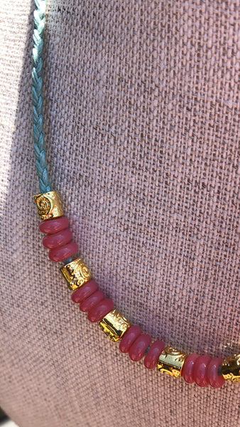 Vintage Zusura Ghanaian Pink Bead Necklace on Vegan Cord