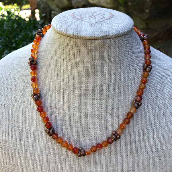 Carnelian Necklace with Copper Bone and Hammered Clasp
