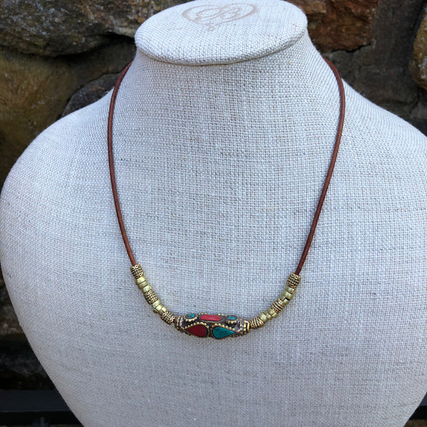 Tibetan Pendant Necklace on Leather