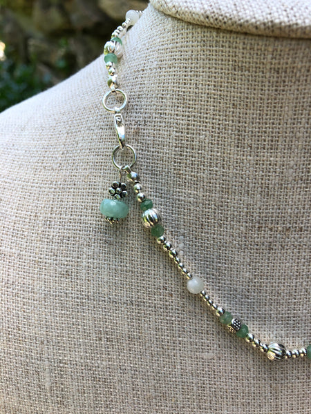 Silver Necklace with Jade and Moonstone