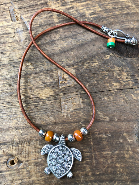 Turtle Pendant Necklace with Picasso Jasper