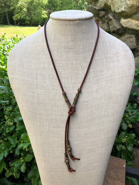 Long 3mm Leather Necklace with Bronze & Copper