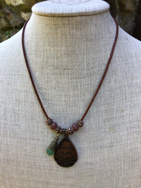 Large Tear Drop Buddha Pendant with Tree Forest Agate