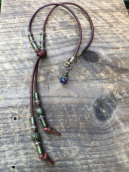 Long 3mm Leather Necklace with Bronze & Copper