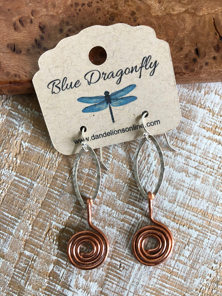Sterling Silver Ovals with Copper Spirals