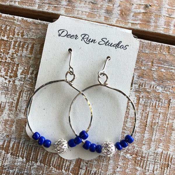 Sterling Silver Hoop with a Blue Beads