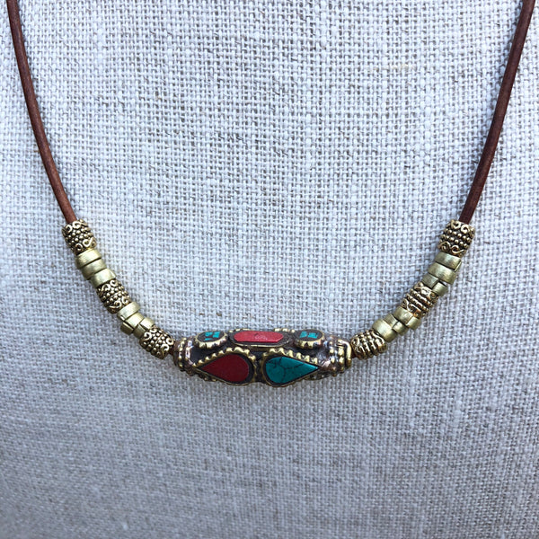 Tibetan Pendant Necklace on Leather
