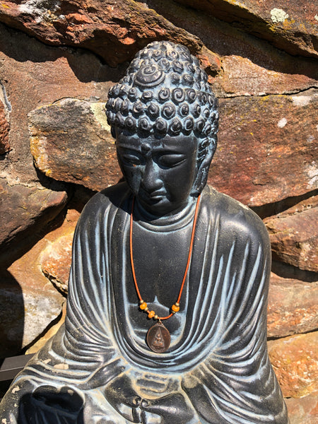 Large Oval Antique Buddha Pendant on Leather Cord