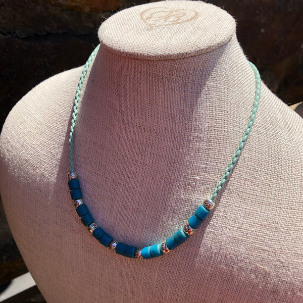 1950's African Blue Prosser Bead Necklace on Vegan Braided Cord