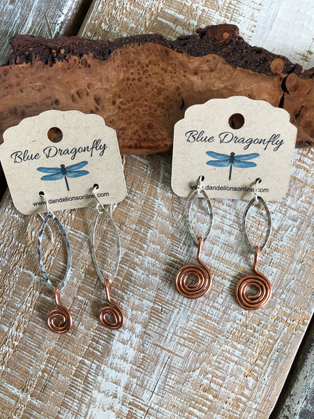 Sterling Silver Ovals with Copper Spirals