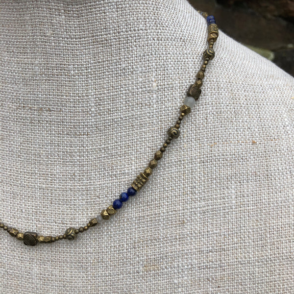 Bronze Necklace with Lapis and Moonstone