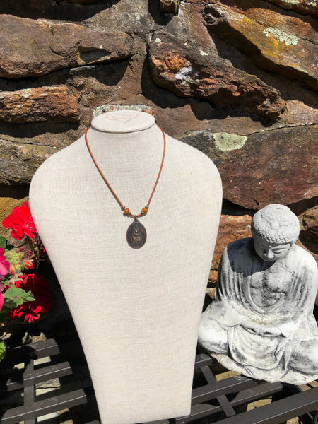 Large Oval Antique Buddha Pendant on Leather Cord