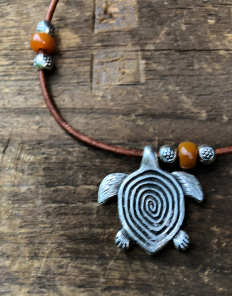 Turtle Pendant Necklace with Carnelian