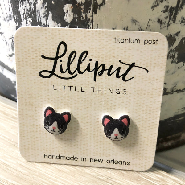 Tuxedo Kitty Cat Earrings