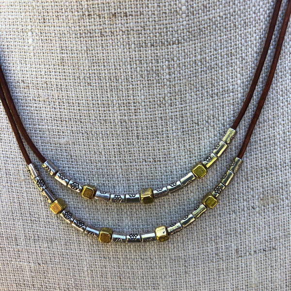 2 Strand Thai Silver & Gold Bead Necklace