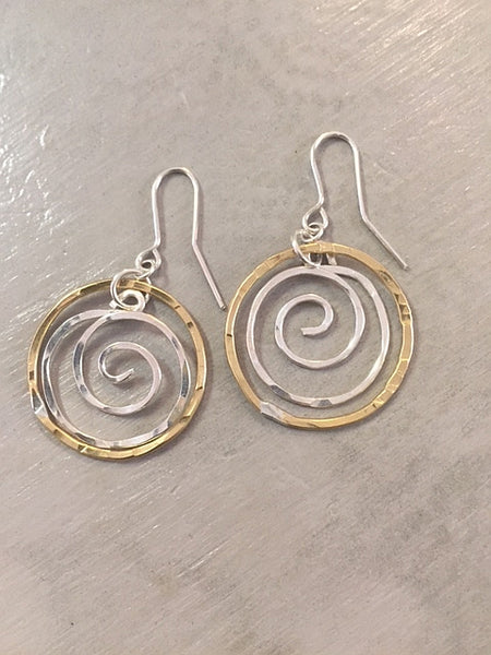 Brass Hoops with Silver Plate Spirals