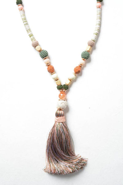 Morrocan Multi Bead Tassel Necklace