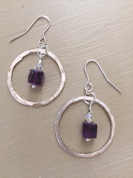 Sterling Silver Hoops with Fluorite