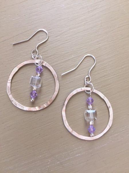 Sterling Silver Hoops with Quartz Beads