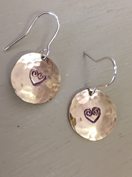 Brass Spiral Heart Earrings