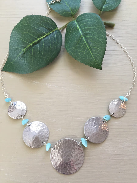 Amazonite Bead and Silvertone Necklace